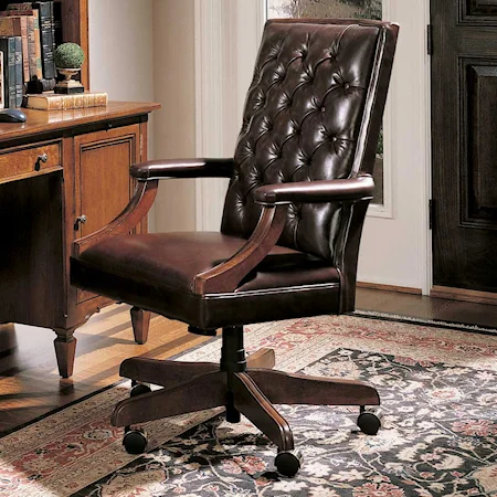 Toasted Almond Leather Button Tufted Executive Desk Chair