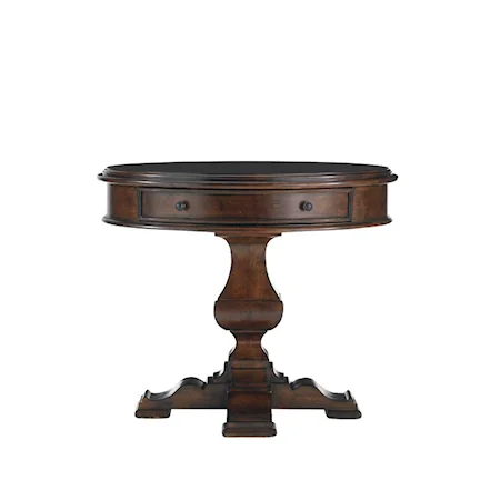 1 Drawer Round Wood Top Single Pedestal Bedside Table