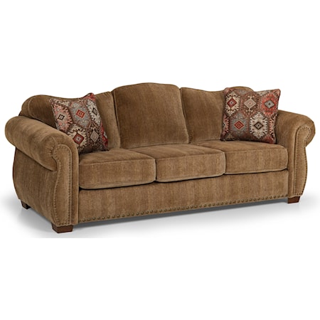 Casual Style Sofa with Nailhead Trim and Camel Back