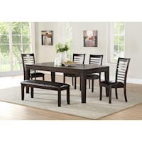 Casual 6 Piece Table and Chair Set with Bench
