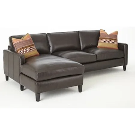 Two Piece Leather Chaise Sofa with Fabric Toss Pillows