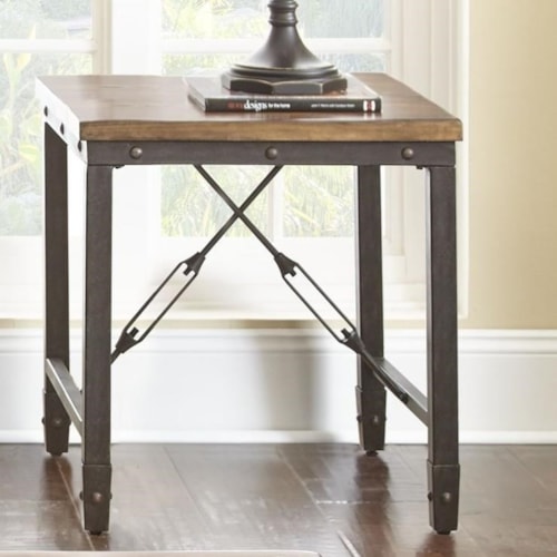 Industrial End Table with Solid Pine Top