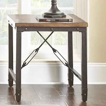 Industrial End Table with Solid Pine Top