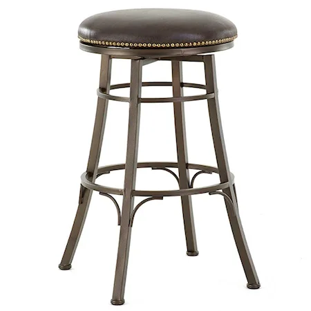 Tropical Backless Faux Leather Swivel Bar Stool with Nailhead Trim