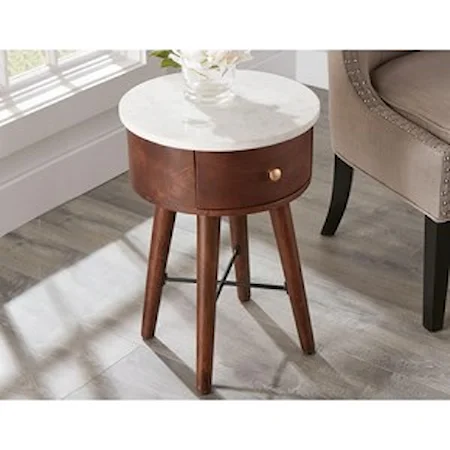 Transitional White Marble Top Accent Table with Drawer