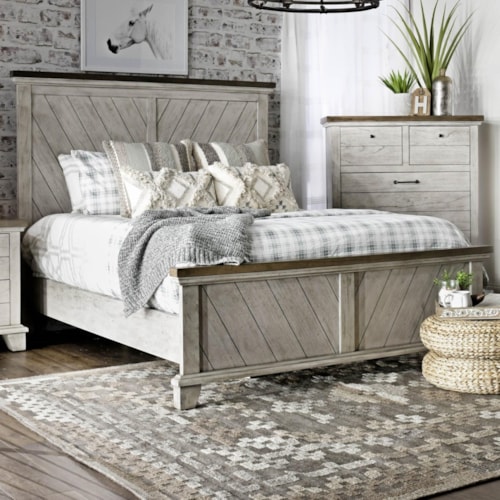 Farmhouse King Panel Bed with Chevron Headboard