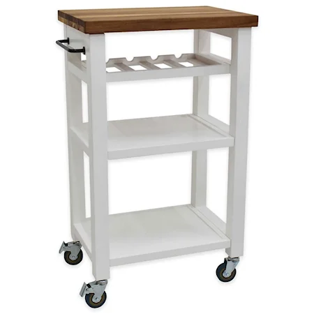 Cottage 2-Shelf Kitchen Cart with Wine Bottle Storage and Towel Rack