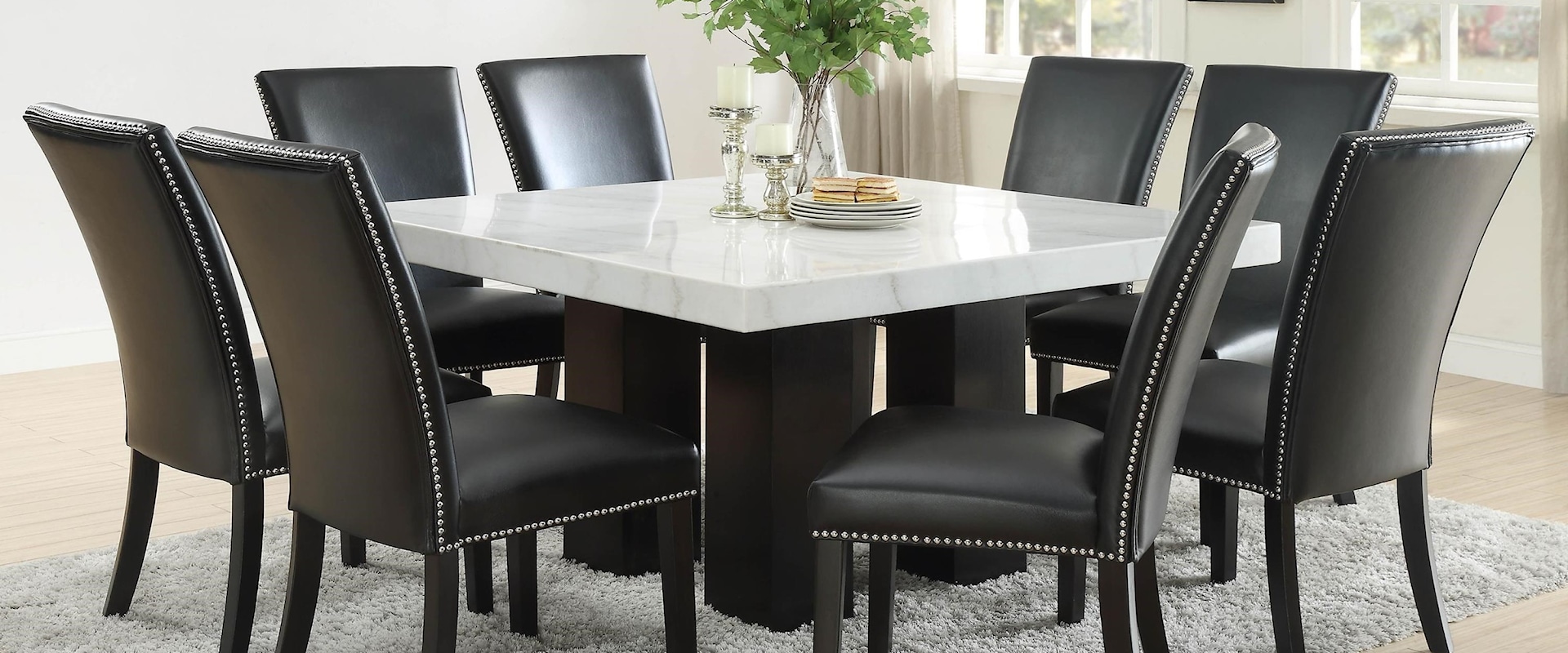 9 Piece Dining Set with Marble Table Top