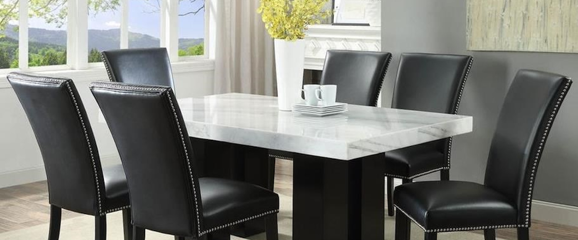 7 Piece Dining Set with Marble Table Top