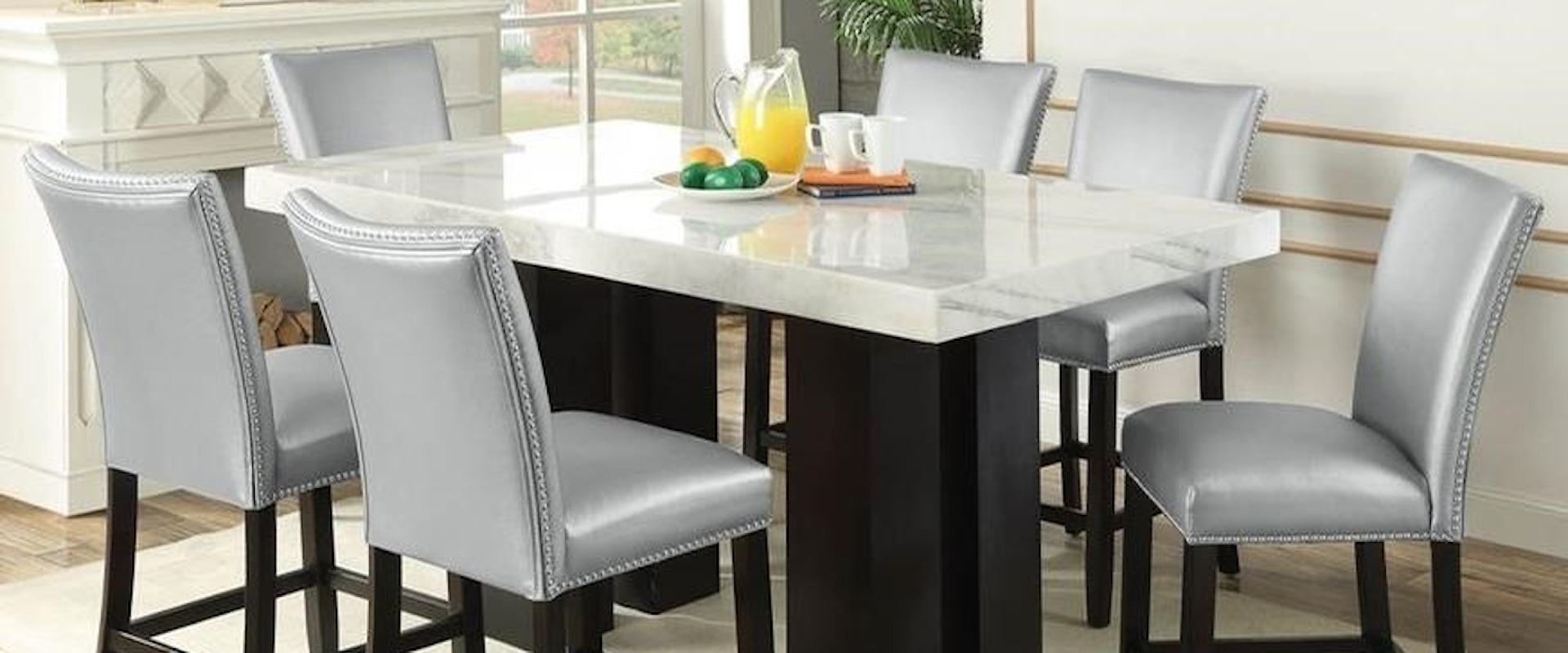 7 Piece Counter Height Dining Set with Marble Table Top