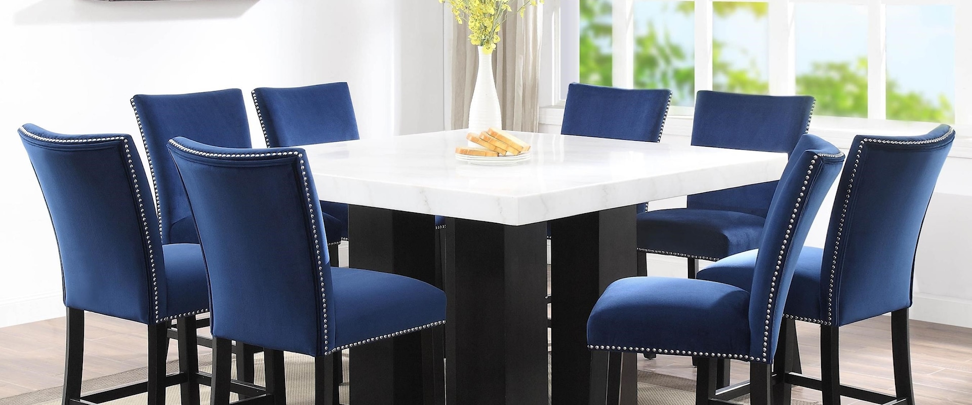 9 Piece Counter Height Dining Set with Marble Top