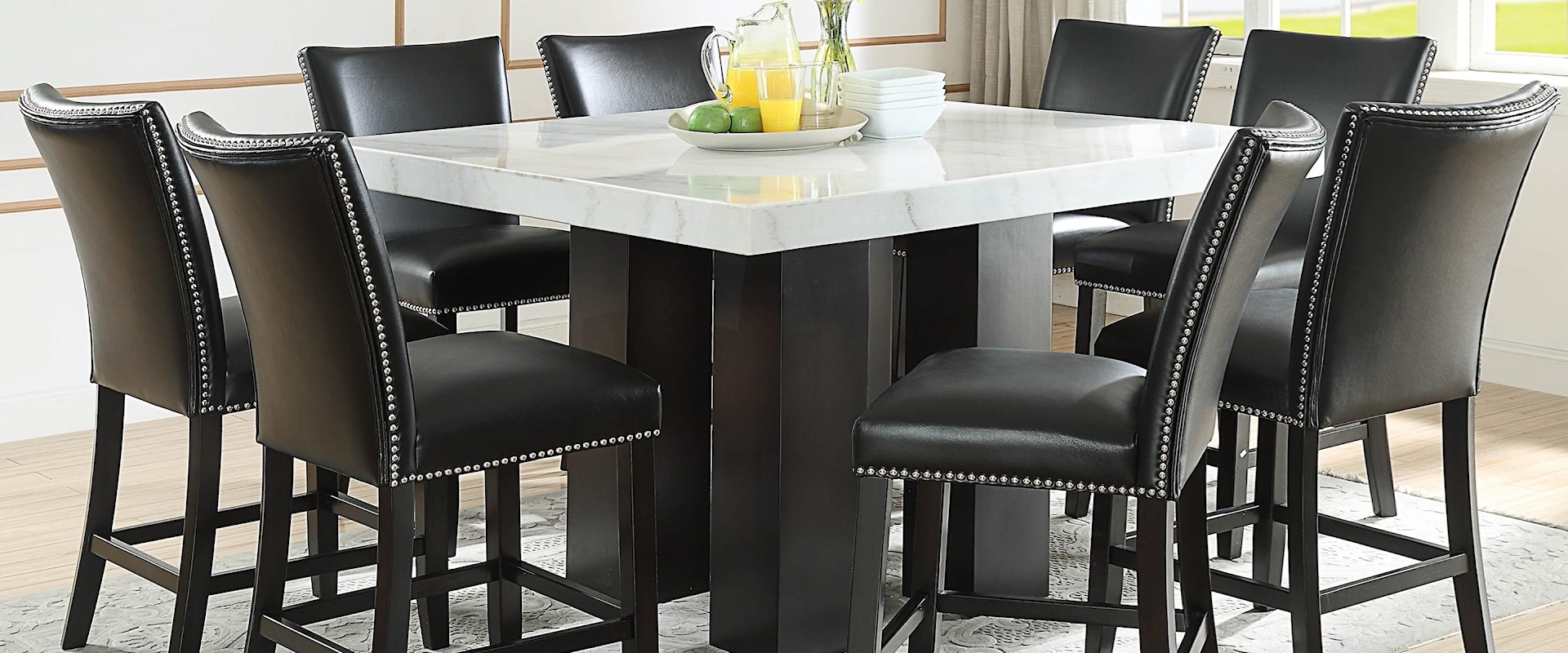 9 Piece Counter Height Dining Set with Marble Top