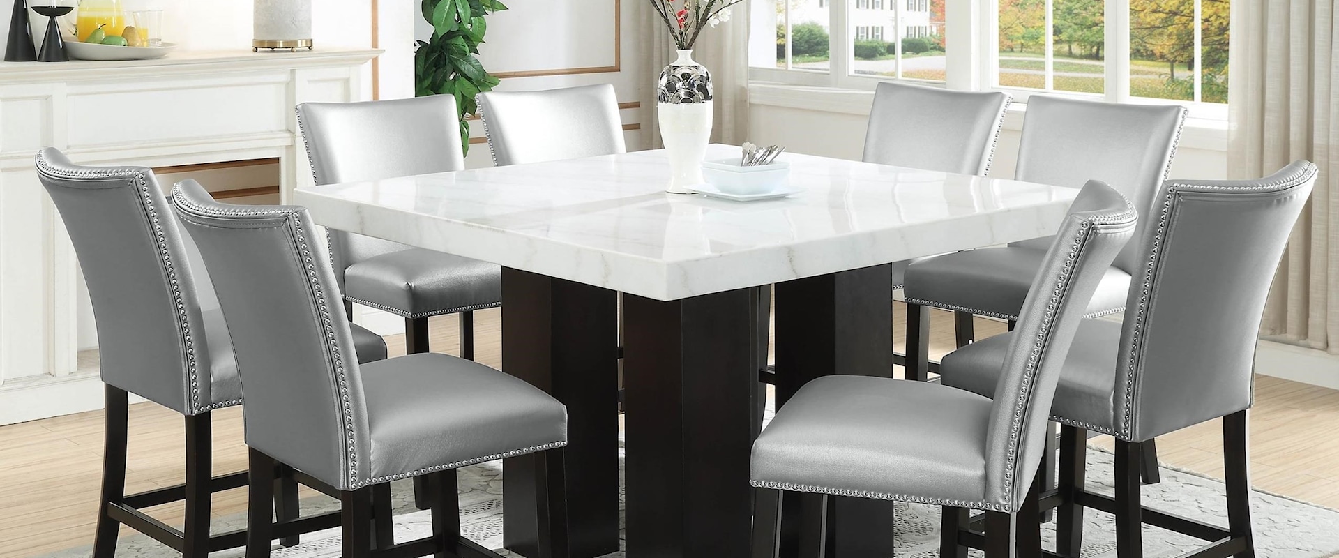 9 Piece Counter Height Dining Set with Marble Top