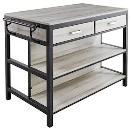 Contemporary Counter Height Kitchen Table with 2 Drawers, 2 Shelves, and Towel Racks