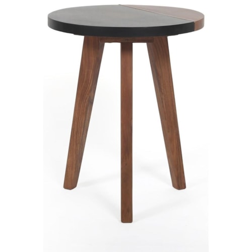 Mid-Century Modern Round Accent End Table with Slate Top