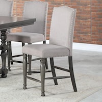 Traditional Upholstered Counter Stool with Nailheads