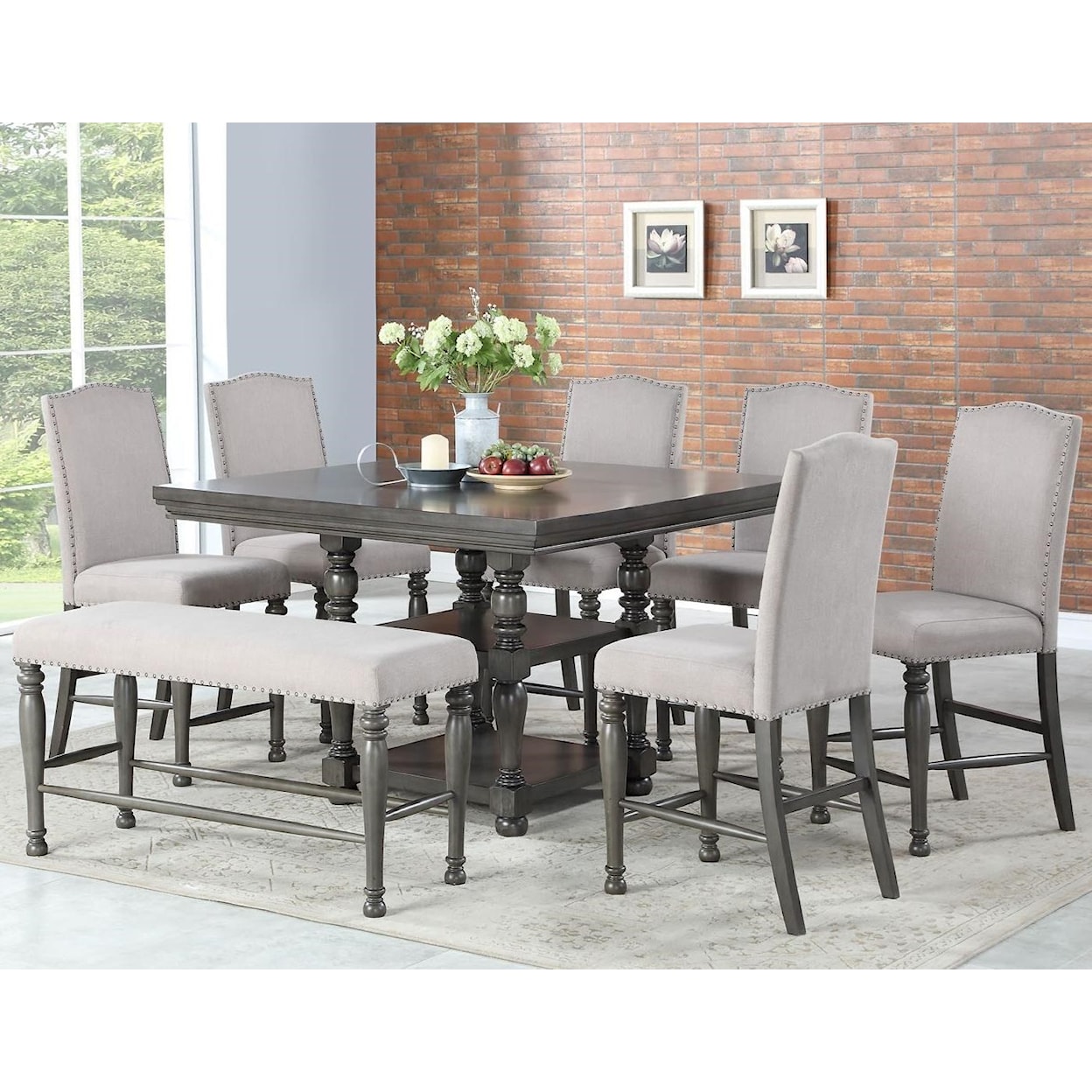 Prime Caswell 8 Pc Counter Dining Set w/ Bench