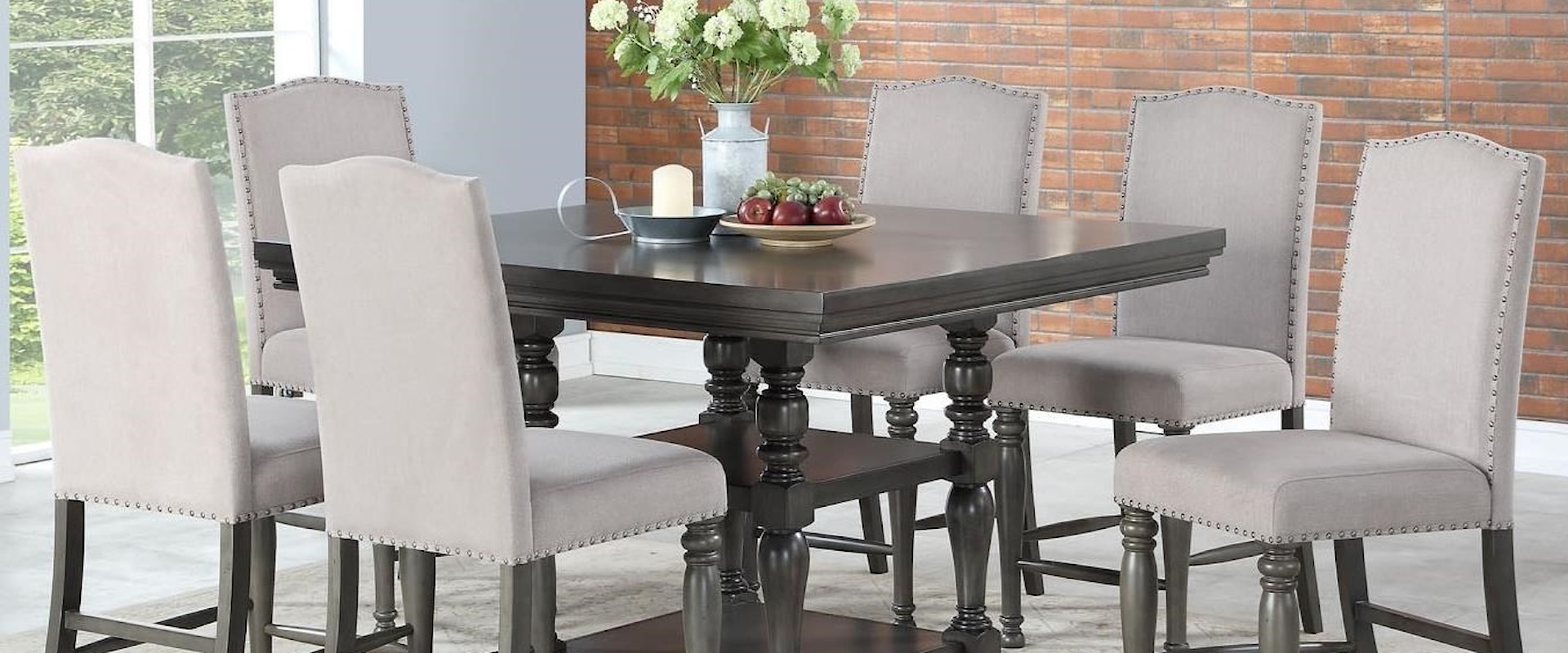 Seven Piece Traditional Counter Height Dining Set with Bench