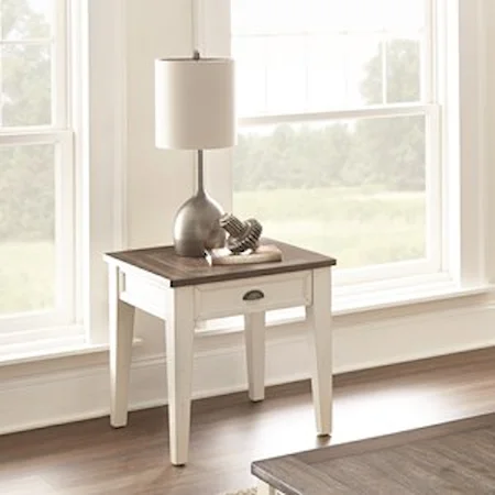 Farmhouse End Table with Two-Tone Finish