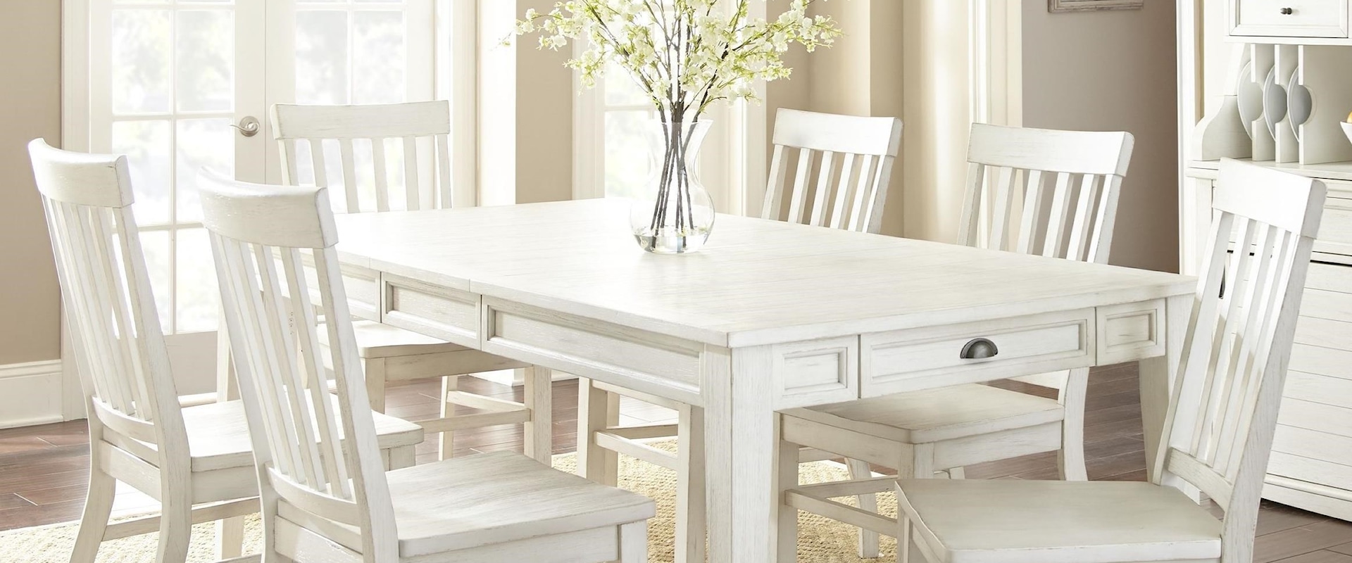 7 Piece Farmhouse Dining Set with Table Storage