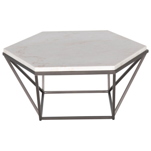 Contemporary Cocktail Table with Hexagonal White Marble Top