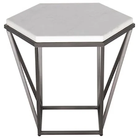 Contemporary End Table with Hexagonal White Marble Top