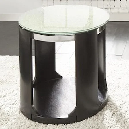 Contemporary Crackled Glass Round End Table