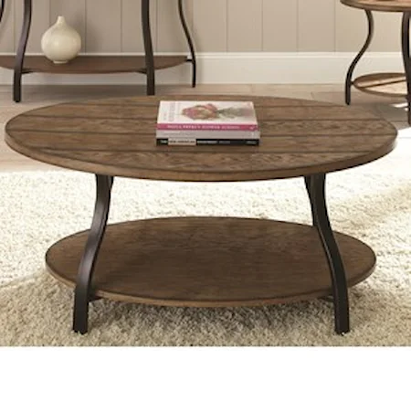 Transitional Oval Cocktail Table with Bottom Shelf