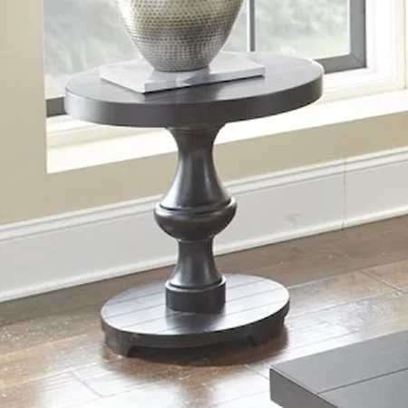 Round End Table with Plank-Effect Top