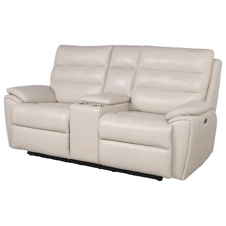 Contemporary Power Reclining Loveseat with Power Headrest, Center Console, and USB Port