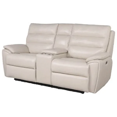 Contemporary Power Reclining Loveseat with Power Headrest, Center Console, and USB Port