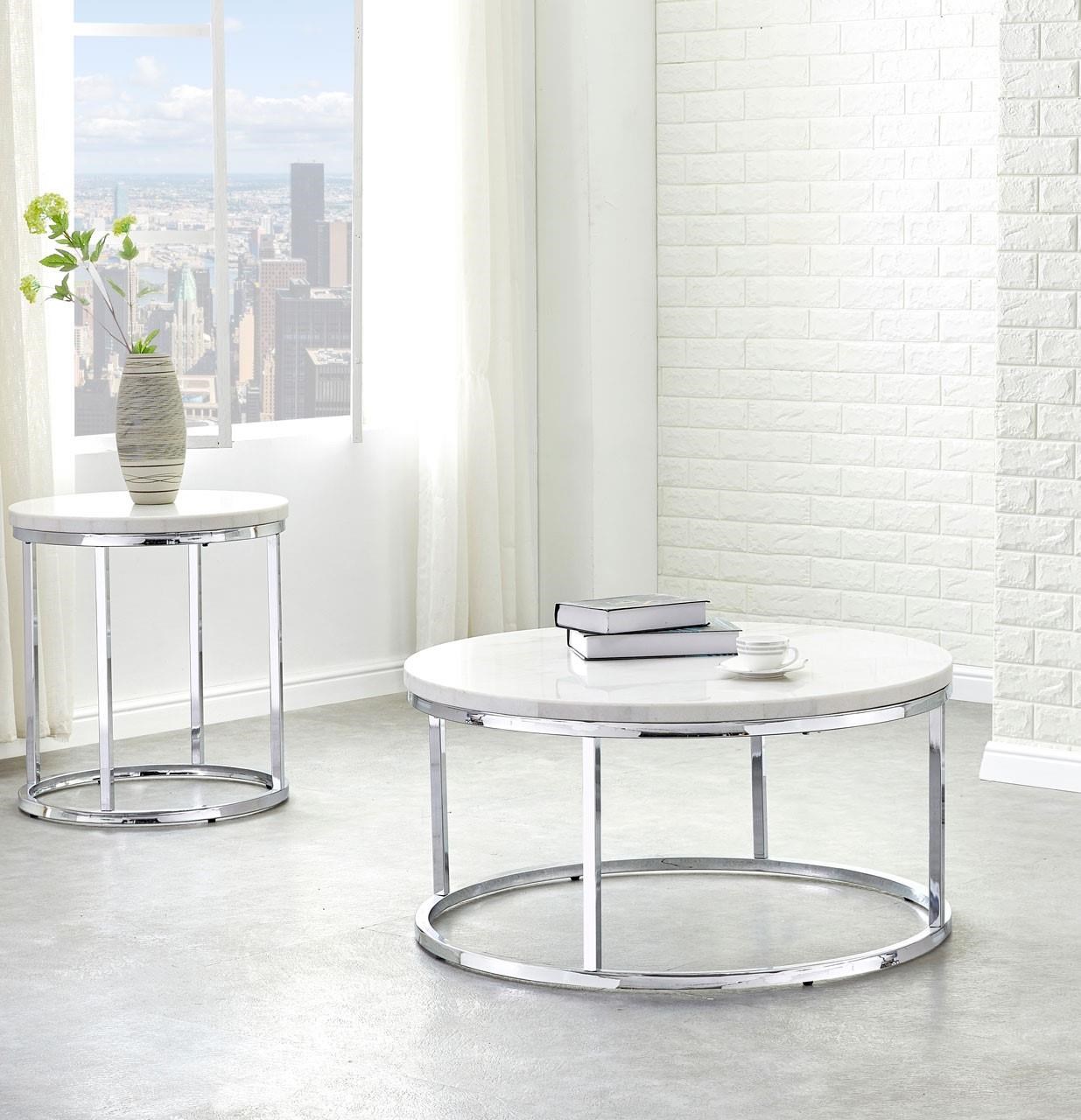 Round marble coffee table set discount