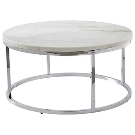 Contemporary Round Cocktail Table with White Marble Top
