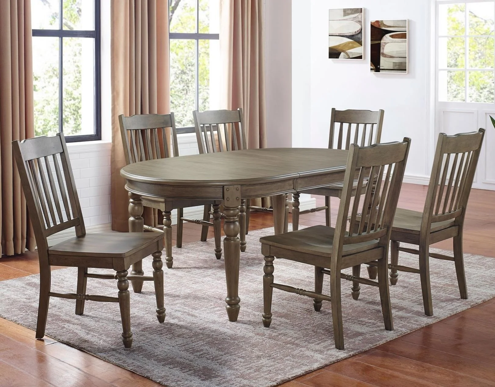 Steve Silver Emmett EM520T+6x520S Farmhouse 7Piece Table Set with Leaf