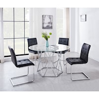 Contemporary 5-Piece Dining Table and Chair Set with Chrome Base and Glass Top
