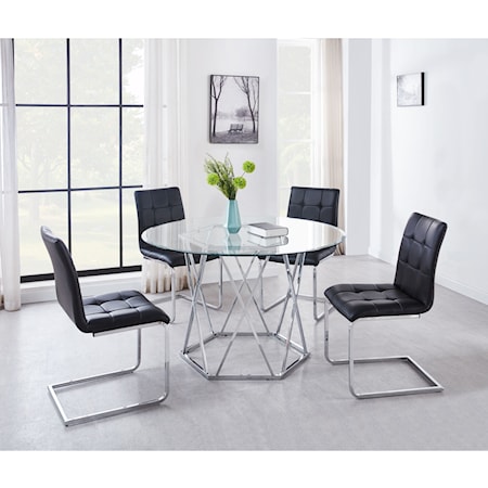 ESCOBAR 5 PC DINING TABLE | W/ BLACK CHAIRS