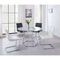 Contemporary 5-Piece Dining Table and Chair Set with Chrome Base and Glass Top