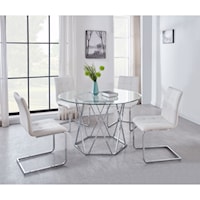 Contemporary 5-Piece Dining Table and Chair Set with Chrome Base and Glass Top