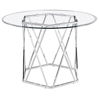 Contemporary Round Dining Table with Hexagonal Chrome Base and Glass Top