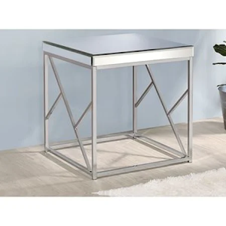 Glam Mirror End Table with Contemporary Metal Base