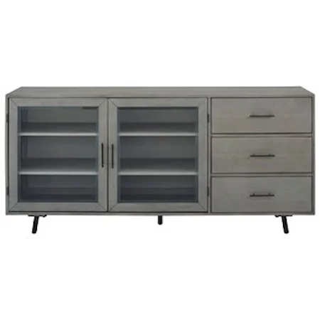 Gray Finish Server with Glass Doors