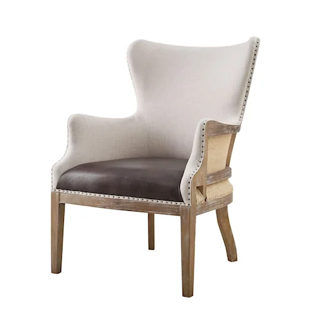 Rustic Wingback Accent Chair with Upholstered Seat and Nailhead Trim