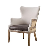Rustic Wingback Accent Chair with Upholstered Seat and Nailhead Trim