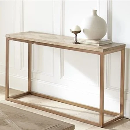 Contemporary Sofa Table with Parquet Pattern Wood Top