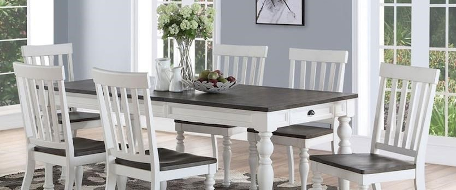 Farmhouse Table and Seven Chair Set