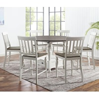 7-Piece Farmhouse Round Counter Table Set with Drop Leaves and  Lazy Susan