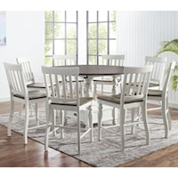 9-Piece Farmhouse Round Counter Table Set with Drop Leaves and  Lazy Susan