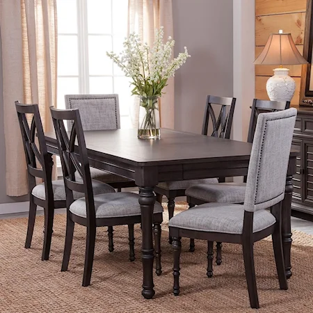 Transitional 7 Piece Dining Set with Removable Leaves