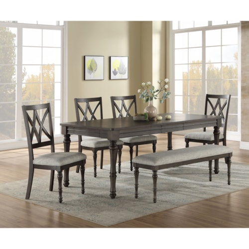 Transitional Table and Chair Set with Bench