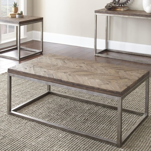 Industrial Cocktail Table with Metal Base